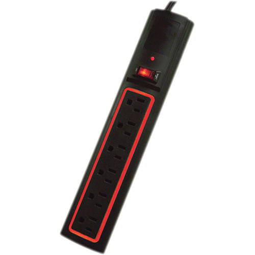 Power Play Products PPP, PP-56223D-RB, Black, 6 Outlet Daylite Surge Protector With 3' Cord, 1200 Joules