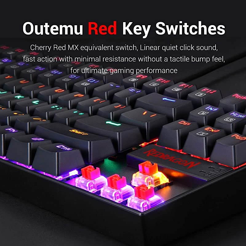 K552 Mechanical Gaming Keyboard RGB LED Rainbow Backlit Wired Keyboard with Red Switches for Windows Gaming PC 87 Keys Black