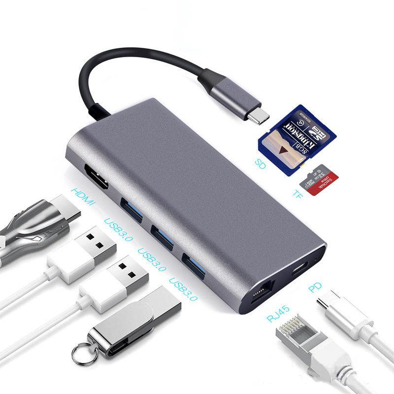 type-c to hdmi rj45 sd, 8 in1 multi-function converter, notebook usb-c docking station