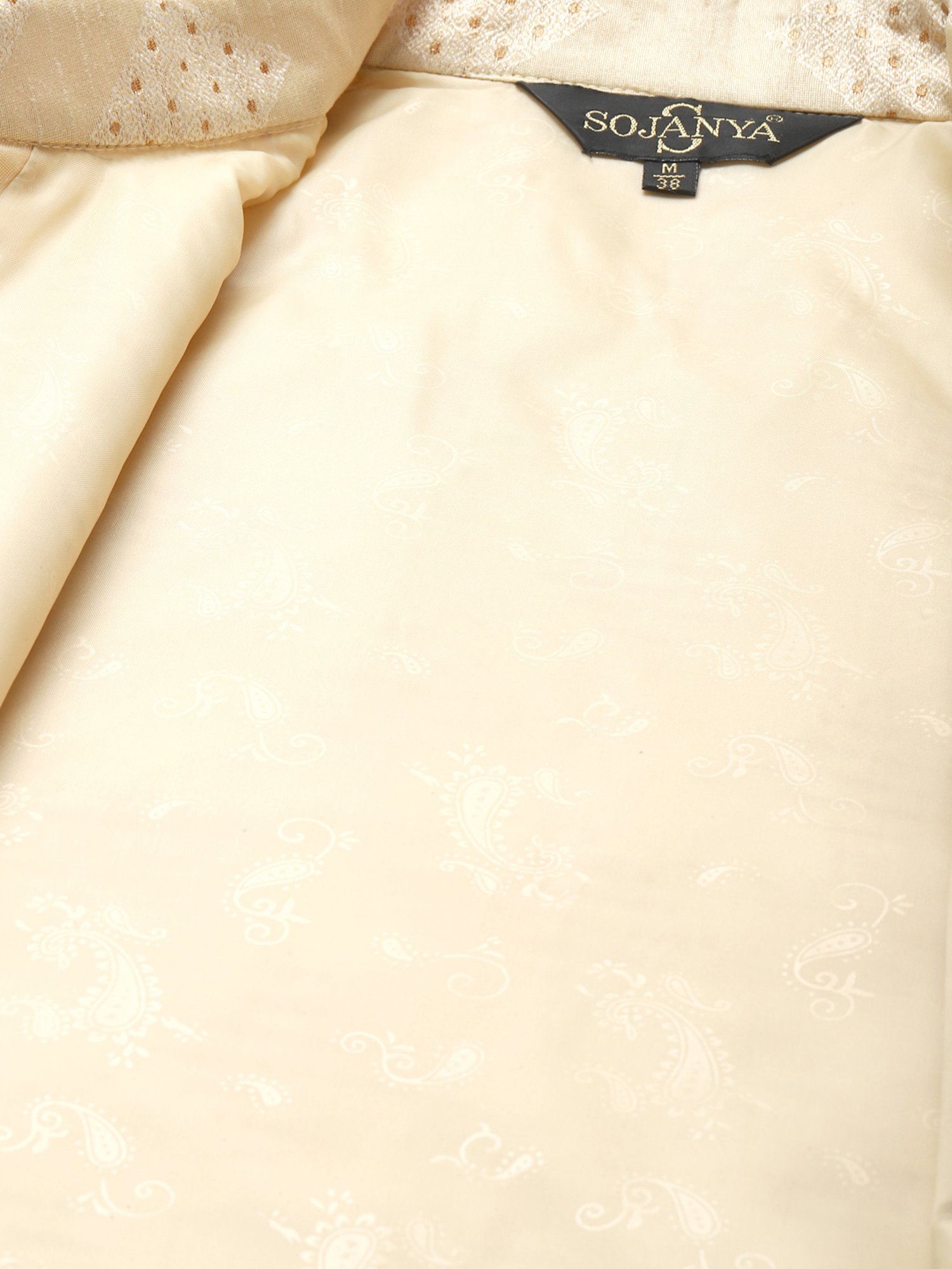 Sojanya Beige Regular Fit Self Pattern Nehru Jacket