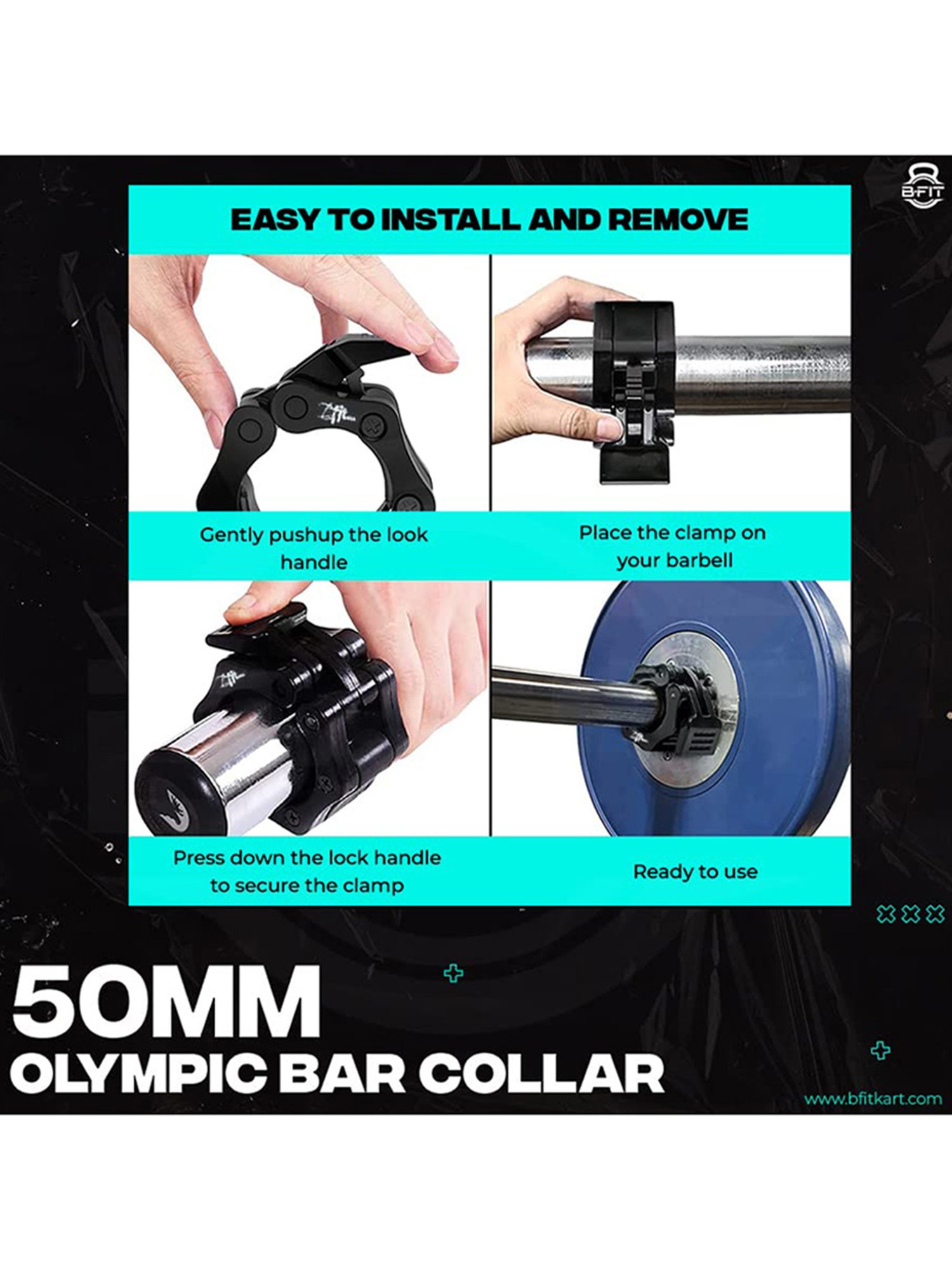 B Fit Quick Release Secure Clamps size 50 mm (Black)