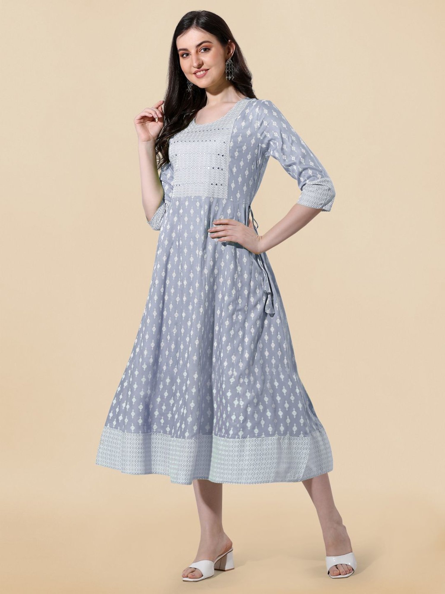 MIRCHI FASHION Grey Embroidered A-Line Dress