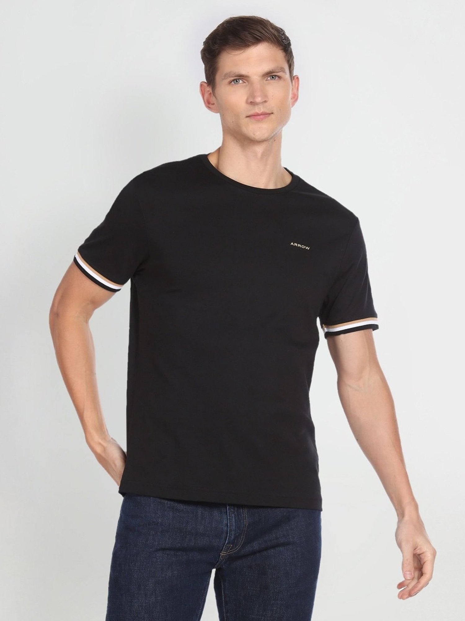 Arrow Sport Black Cotton Regular Fit T-Shirt