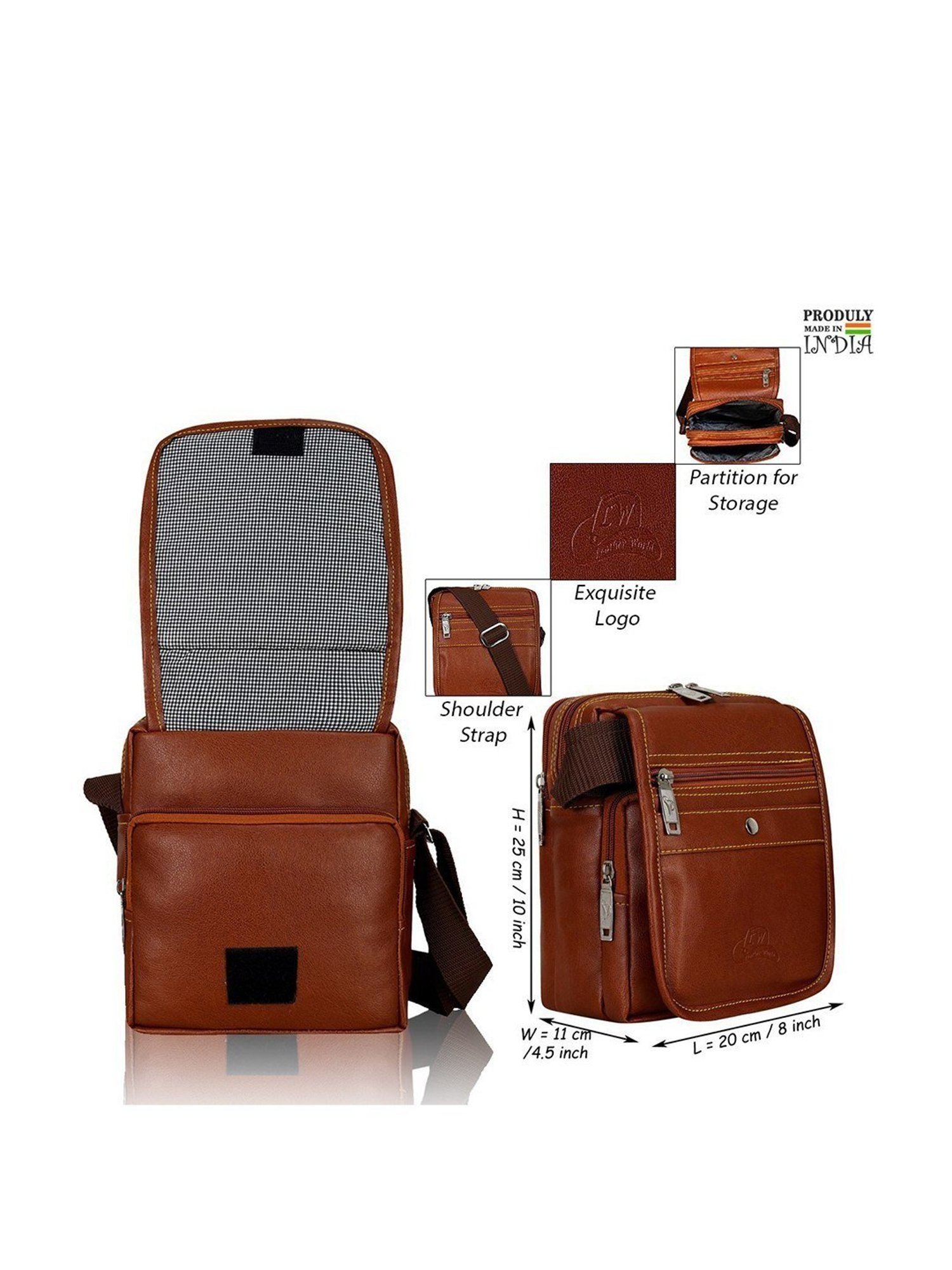 Leather World Tan Solid Medium Cross Body Bag