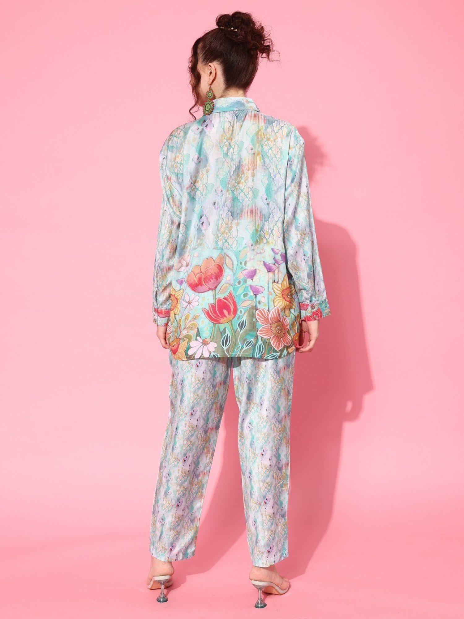 Indo Era Multicolored Floral Print Shirt Pant Set