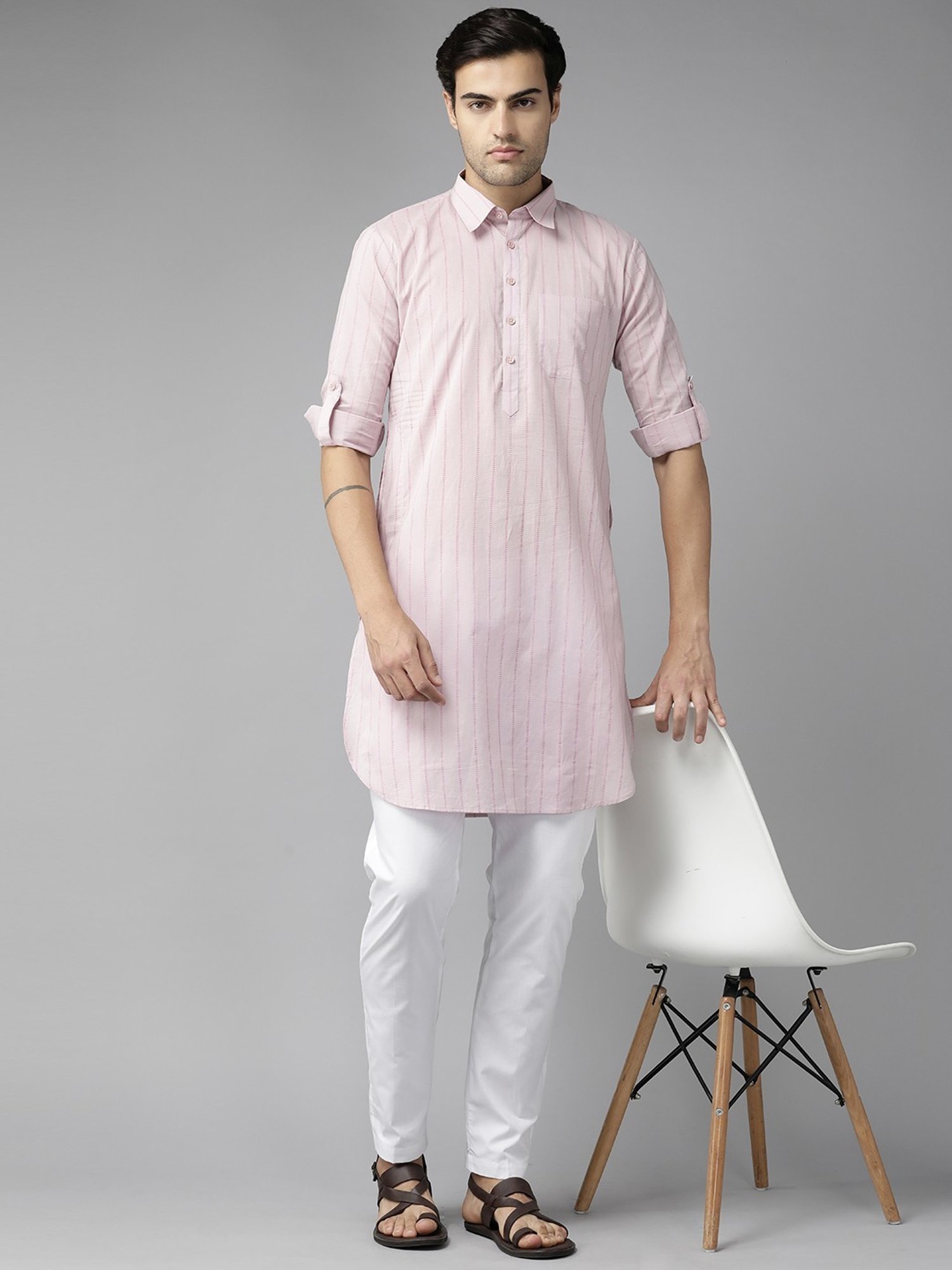 See Designs Baby Pink & White Cotton Regular Fit Printed Kurta Bottom Set