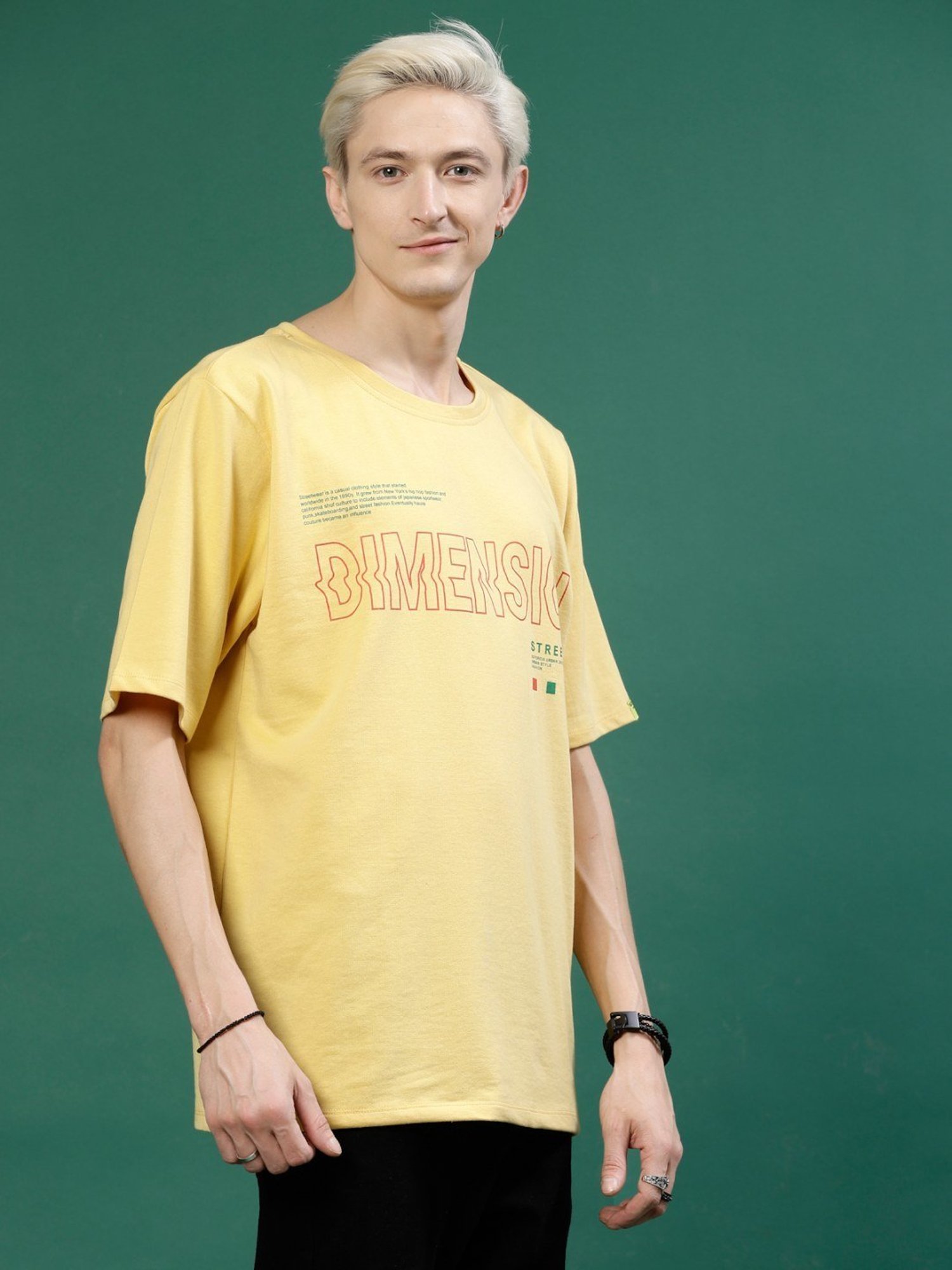 Rigo Yellow Cotton Loose Fit Printed T-Shirt