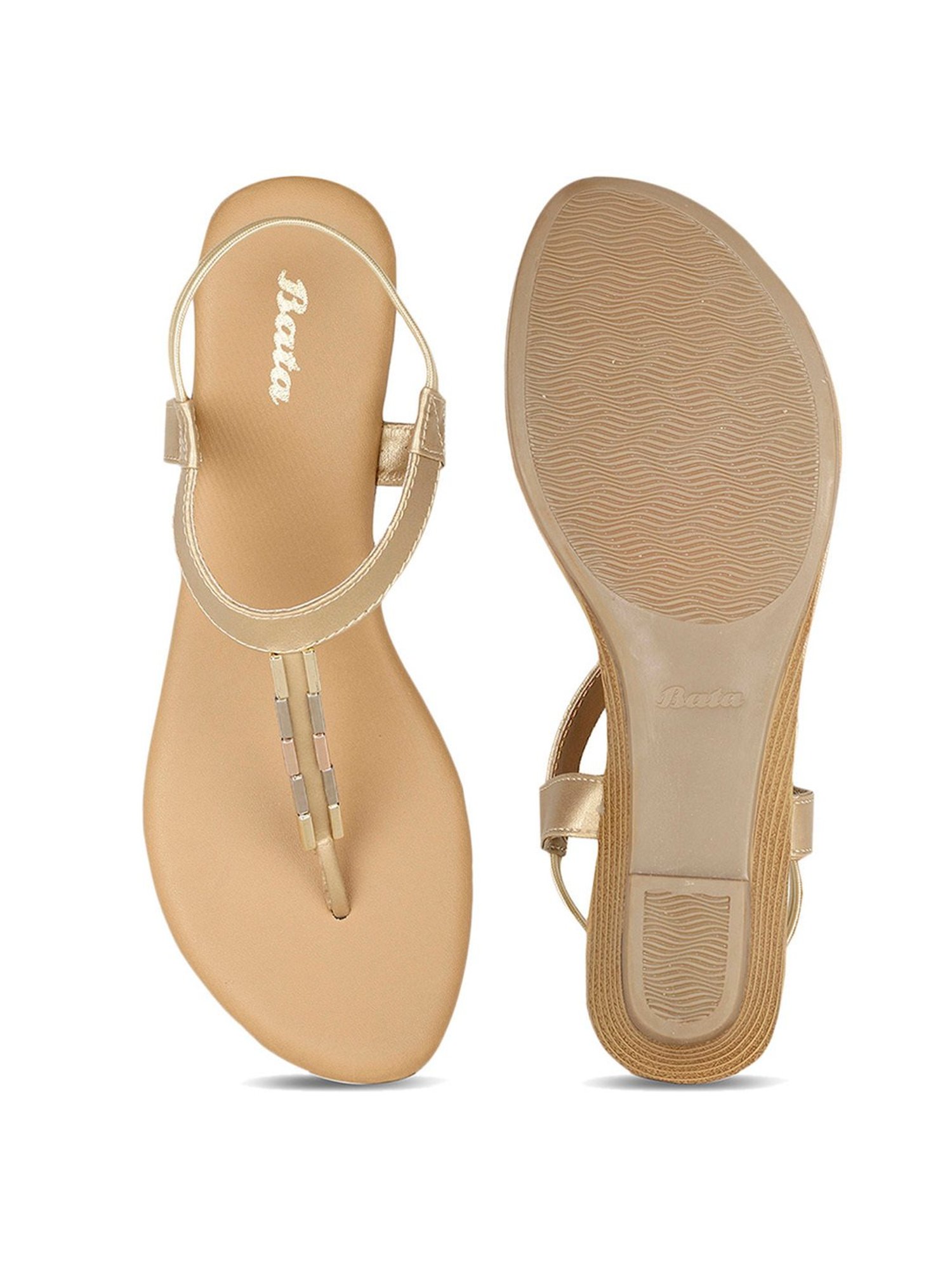 Bata Women's PETRA Tan T-Strap Wedges