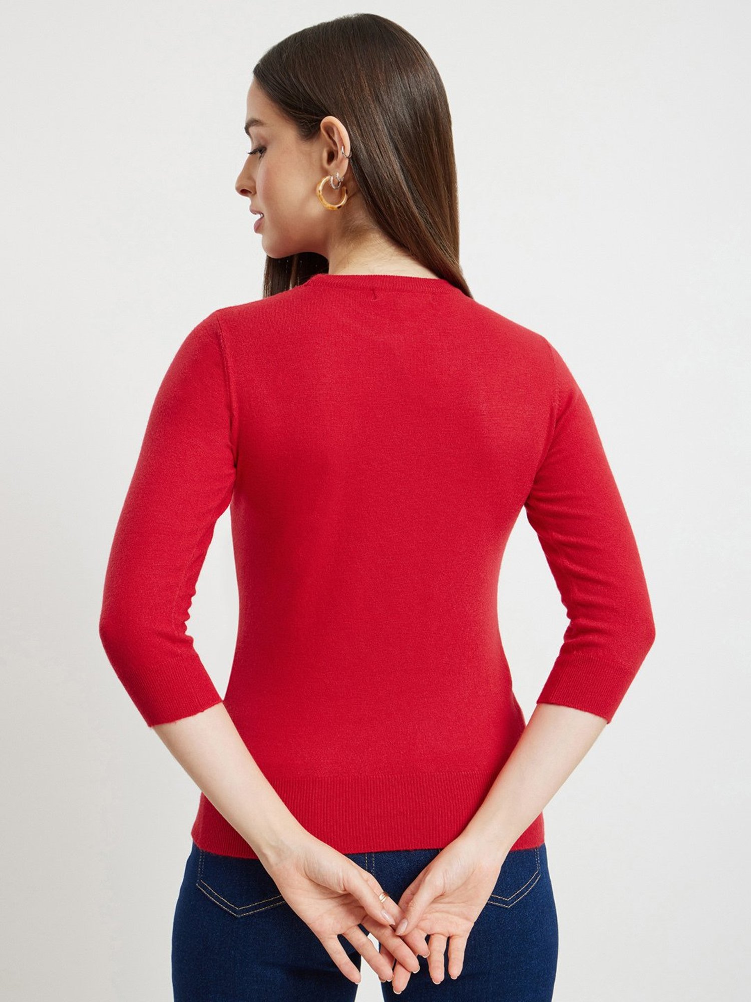 Fablestreet Red Relaxed Fit Sweater
