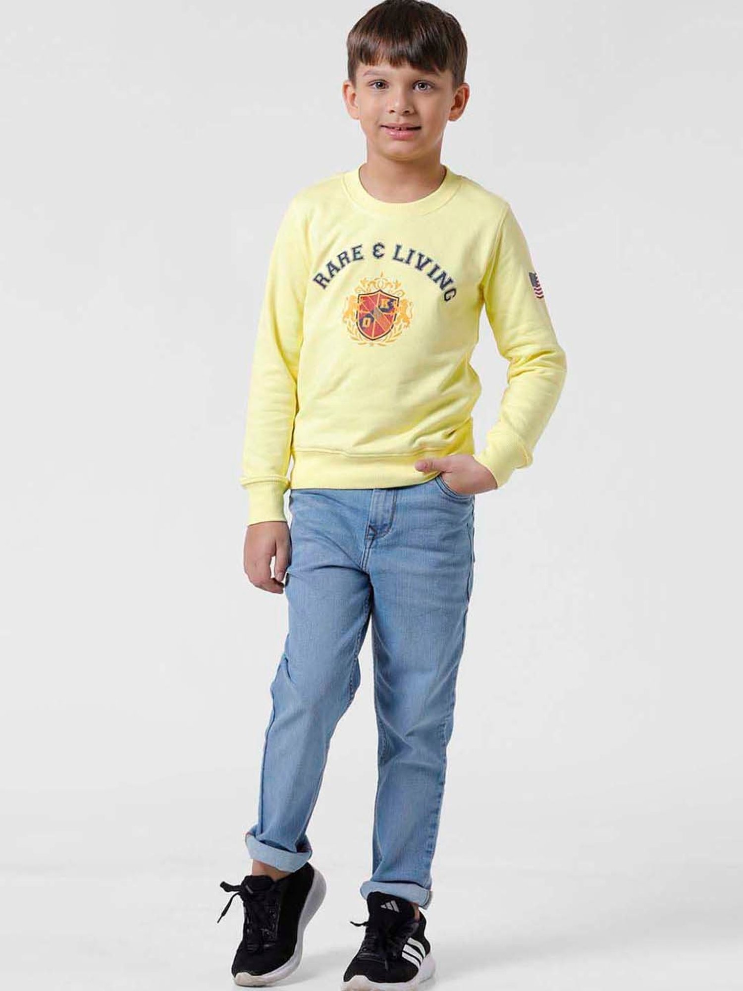 Kate & Oscar Kids Yellow Cotton Printed Full Sleeves Sweatshirt