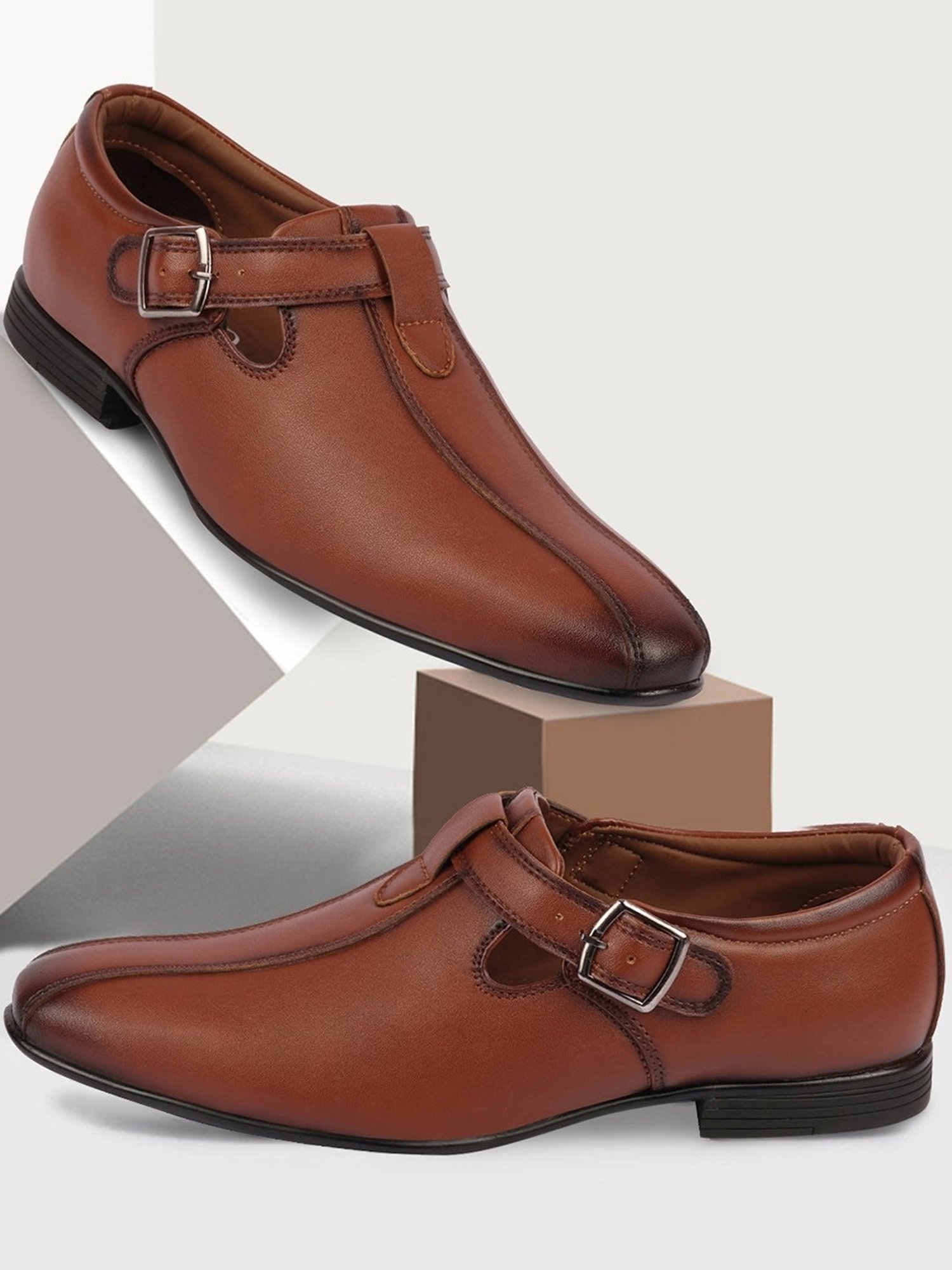 Fausto Men's Tan Monk Shoes