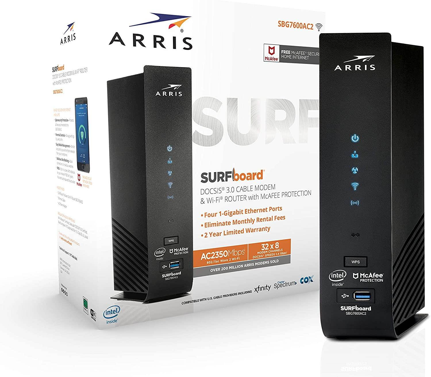 ARRIS SURFboard (32x8) Docsis 3.0 Cable Modem Plus AC2350 Dual Band Wi-Fi Router for Comcast Xfinity, Spectrum, Cox