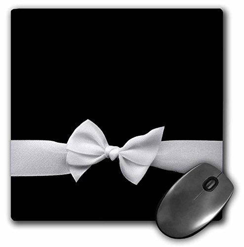 3dRose LLC 8 x 8 x 0.25 Inches Mouse Pad, Elegant And Classy White Ribbon Bow On Sleek Stylish Black - Women's Retro Fashion Style (mp_56658_1)