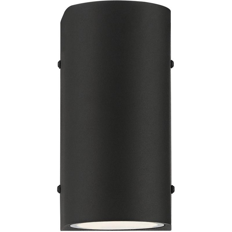 Possini Euro Design Modern Outdoor Wall Sconce Fixture LED Textured Black 8" Round Sanded Glass Up Down Exterior House Porch Patio
