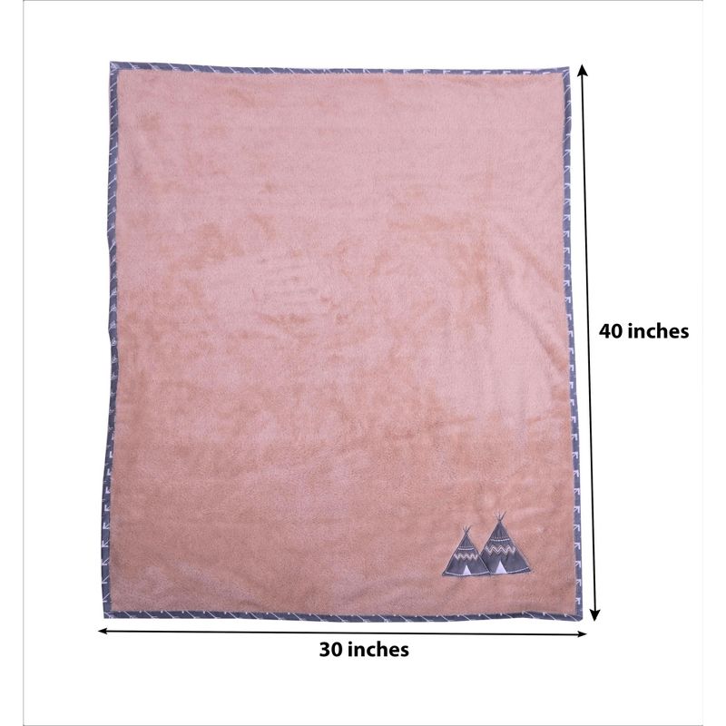 Bacati - Woodlands Beige with Grey Border Tee Pee Embroidered Baby Plush Blanket