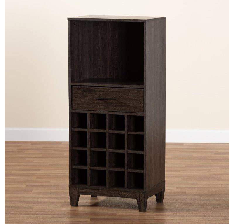 Trenton Wood 1 Drawer Wine Storage Cabinet Brown - Baxton Studio