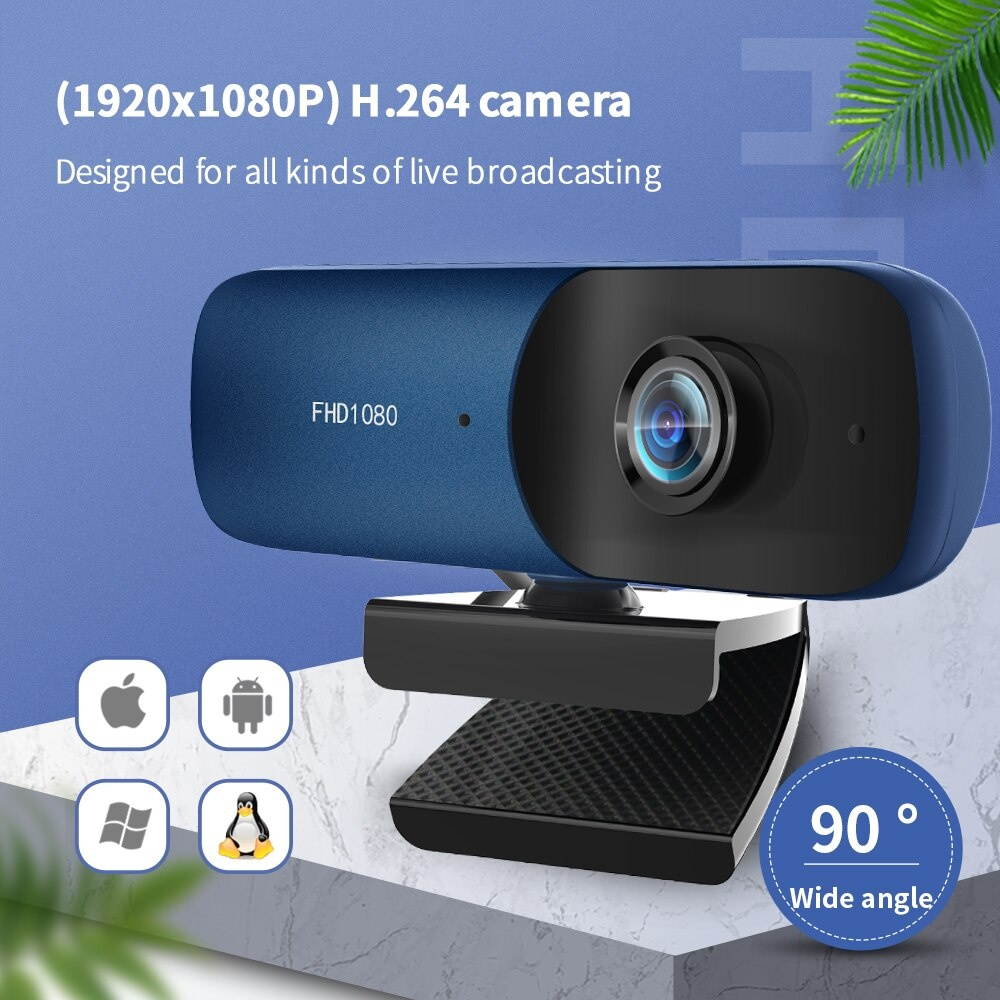 Webcam 1080P Computer Camera with Privacy Cover USB Connection Built-in Noise-reduction Microphone for Live Video