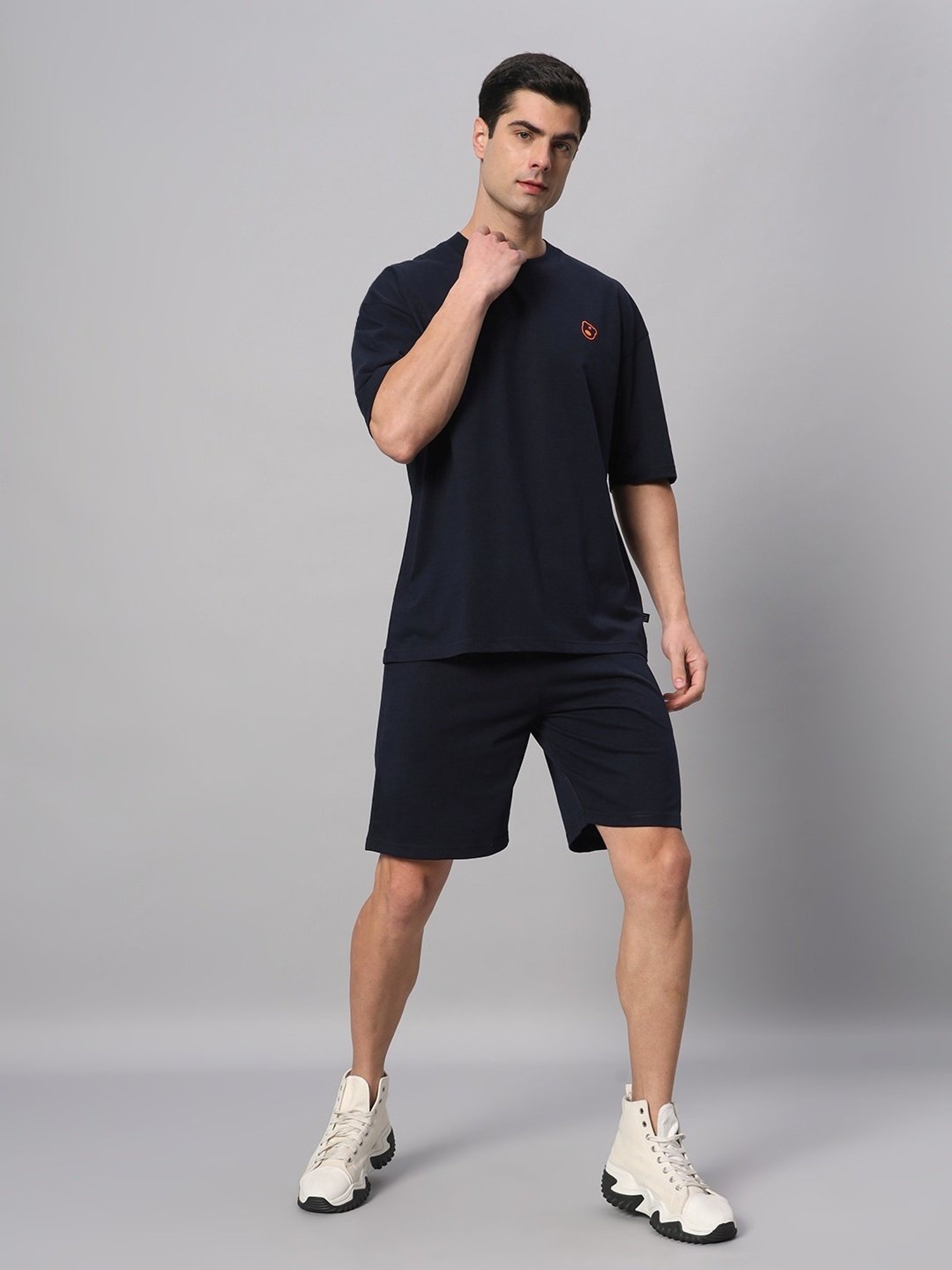 Griffel Navy Blue Cotton Loose Fit T-Shirt