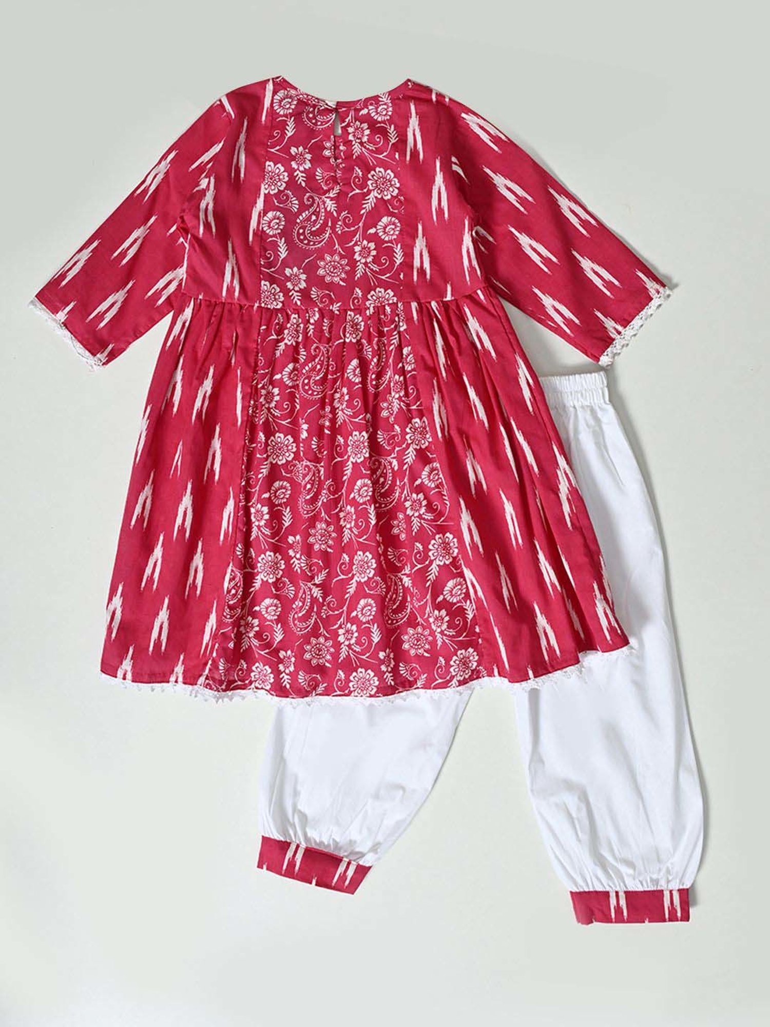 Bella Moda Kids Red & White Cotton Printed Kurti & Pyjamas