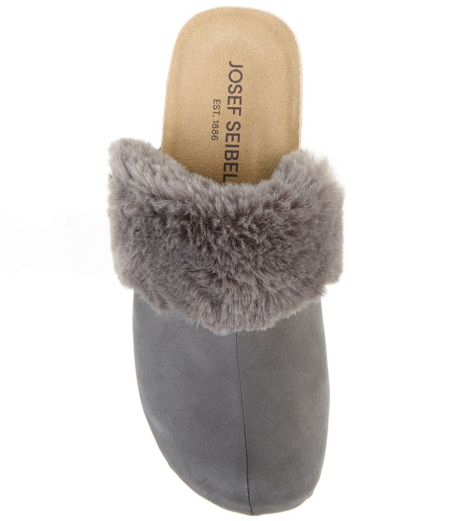 Josef Seibel Tonga 68 Leather Faux Fur Trim Clog Mules