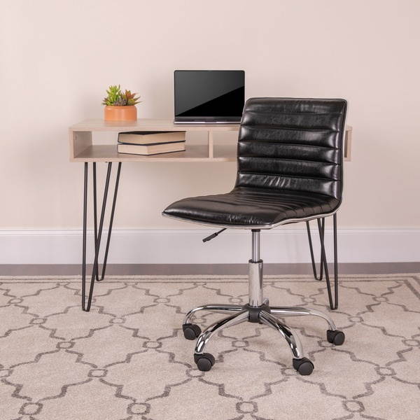 Low Back Designer Armless Black Ribbed Swivel Task Office Chair