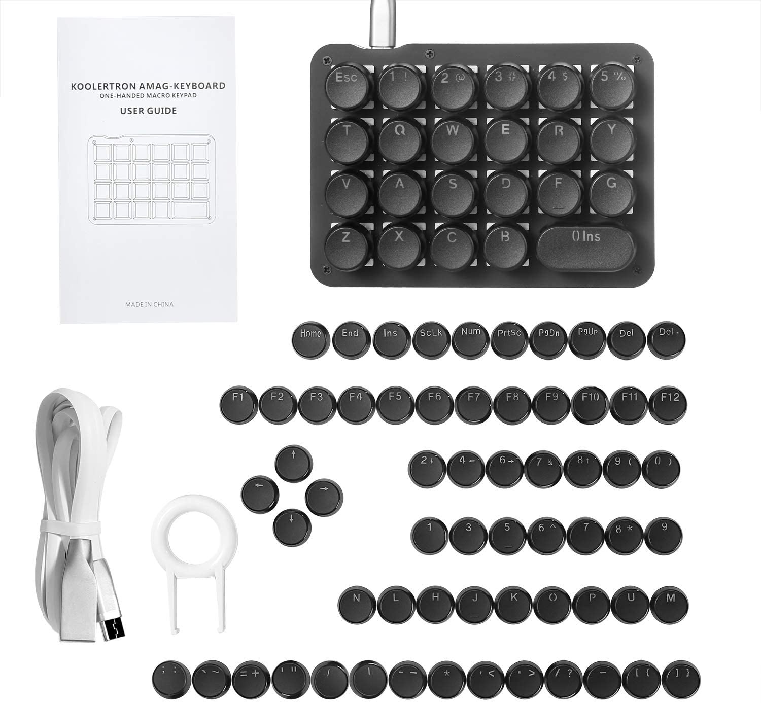 Koolertron One Handed Macro Mechanical Keyboard,Blue LED Backlit Portable Mini One-Handed Mechanical Gaming Keypad 23 Fully Programmable Keys Red Switches with Retro Classic Typewriter Round Keycaps