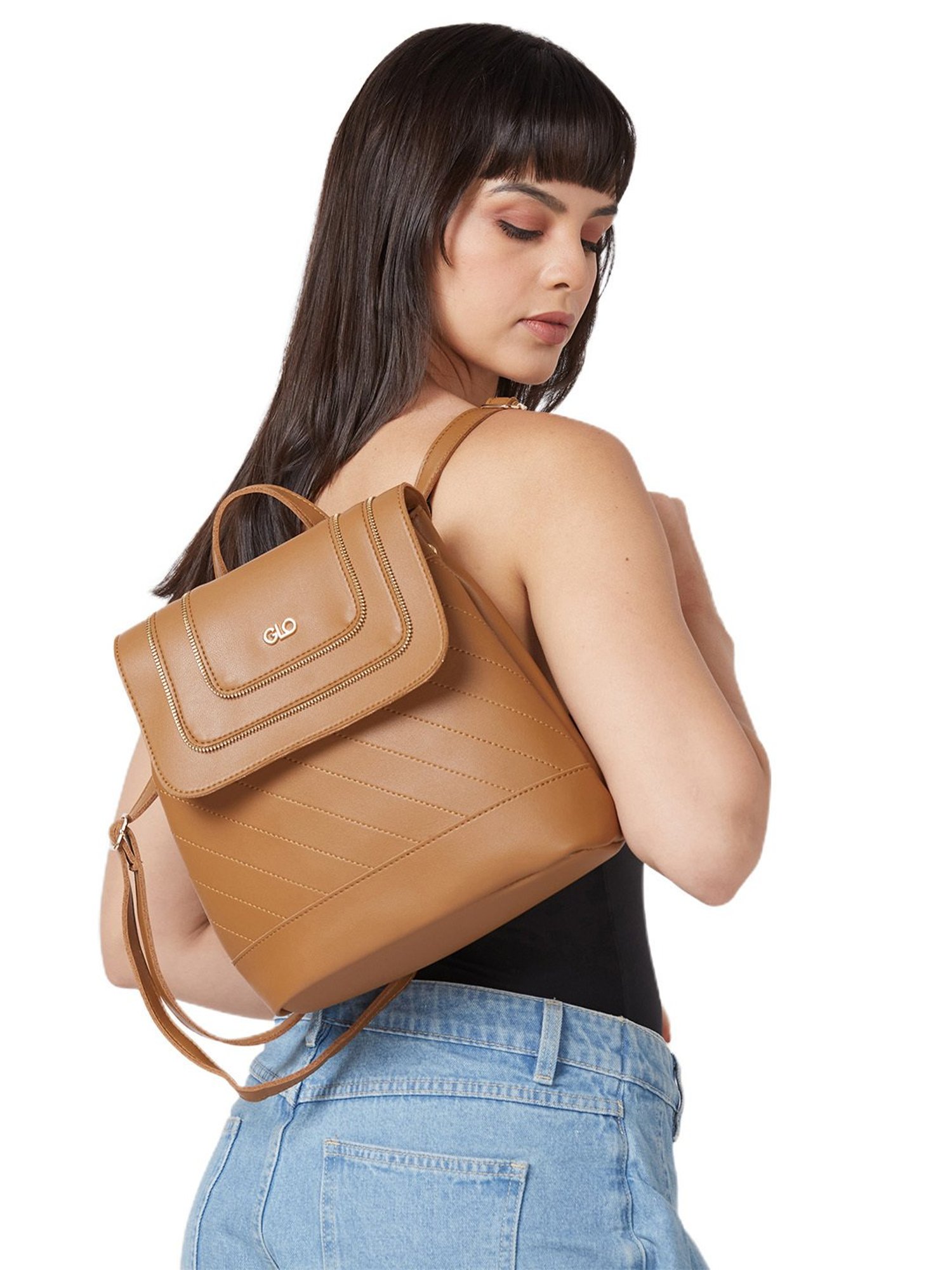 Globus Women Tan Solid Vegan Leather Backpack