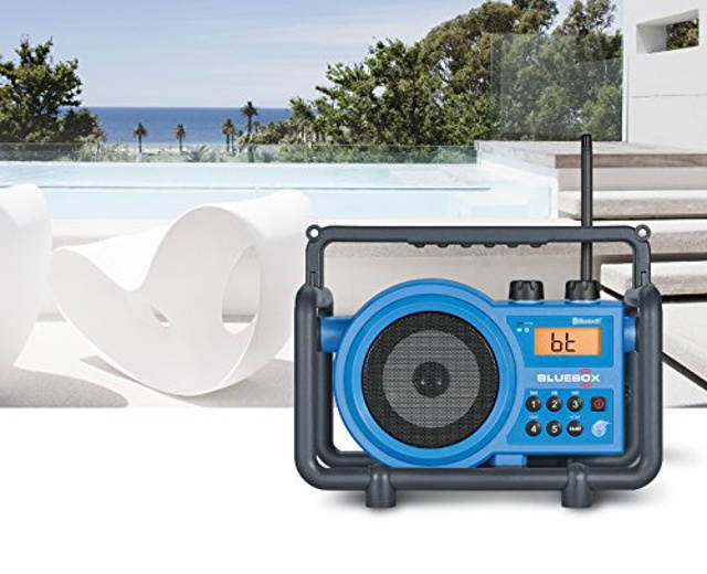 Sangean BB-100 BlueBox AM/FM Ultra-Rugged Digital Receiver with Bluetooth, Blue, 12.4"