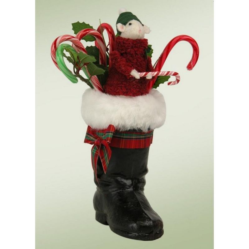 Byers Choice 8.5" Decorative Mouse in a Black Santa Boot Table Top Christmas Figure