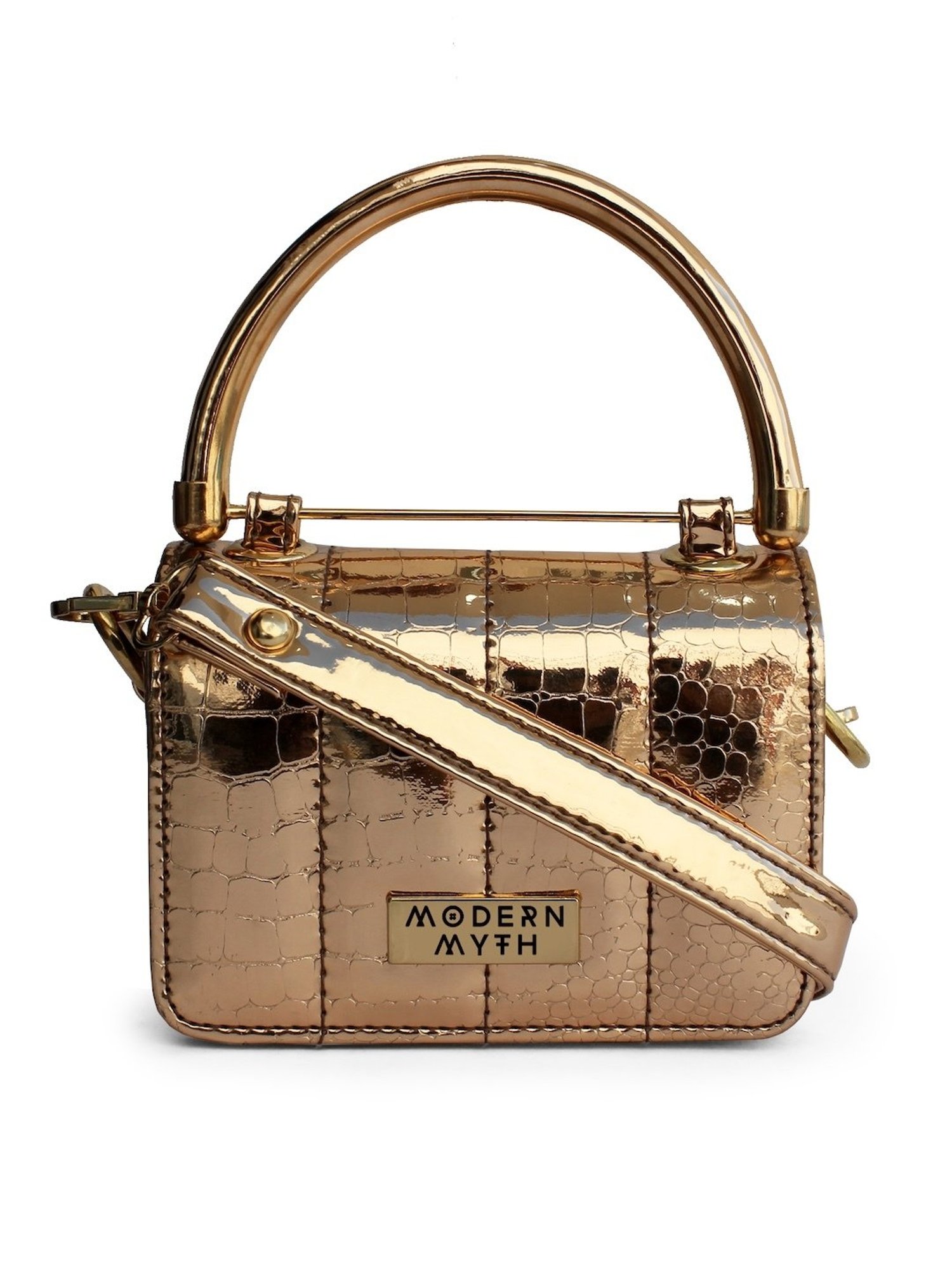 Modern Myth Nano Golden Textured Small Mini Box Bag