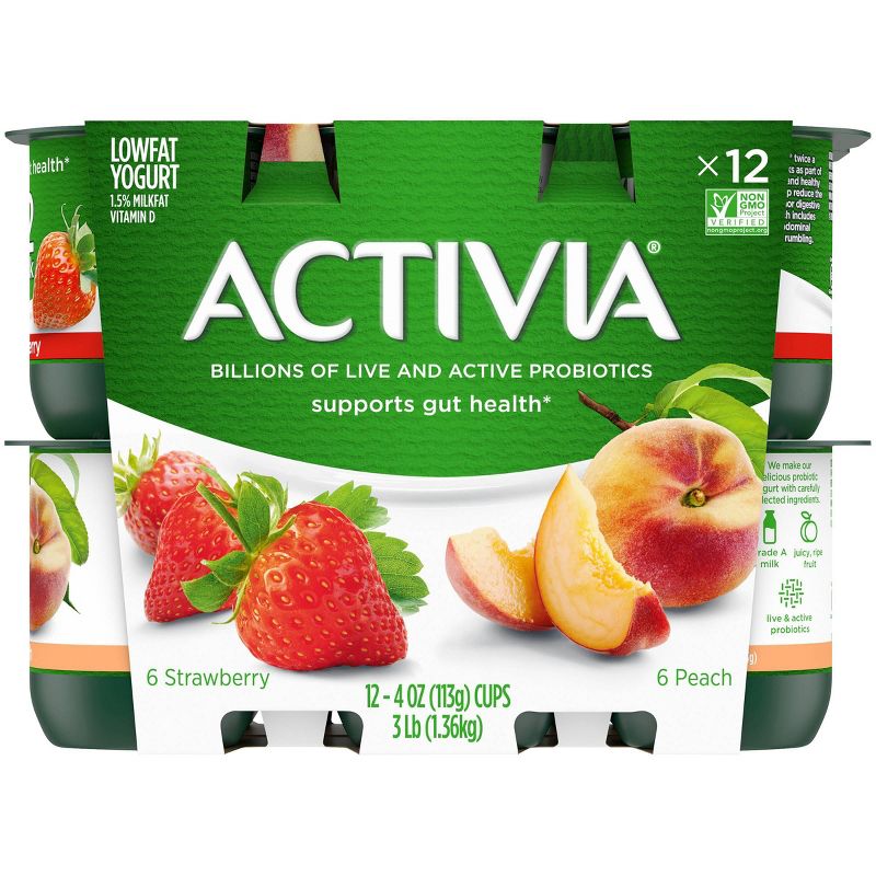Dannon Activia Peach and Strawberry Probiotic Yogurt - 12pk/4oz cups