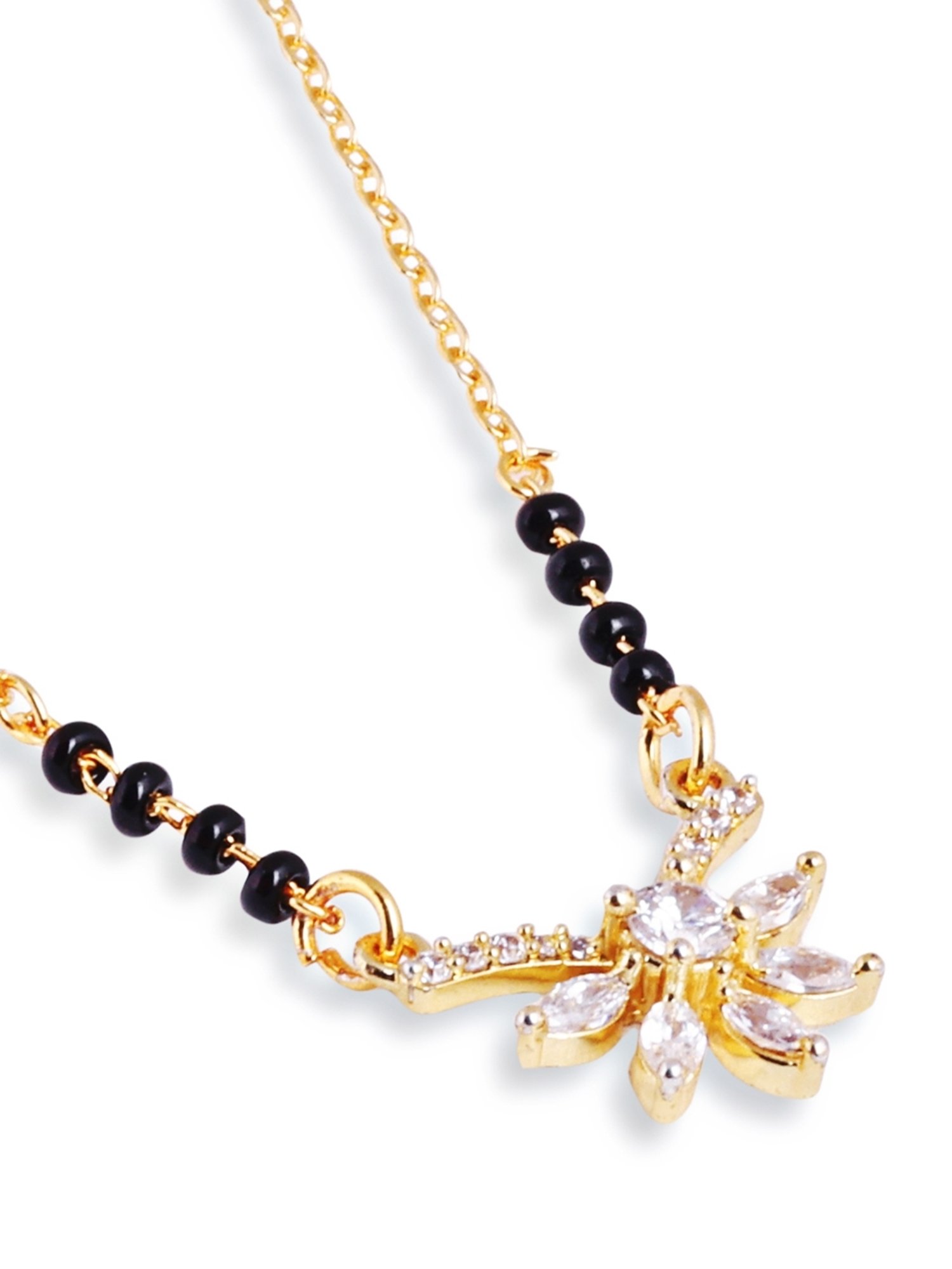 Abdesigns Gold-Plated American Diamond & Black Beaded Mangalsutra