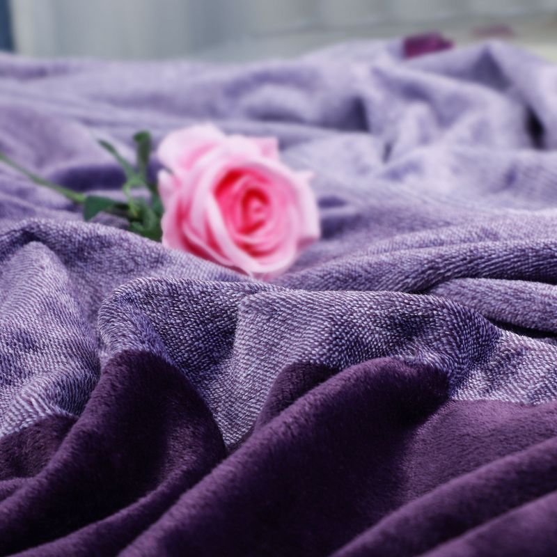 1 Pc Queen Microfiber Plaid Flannel Fleece Bed Blankets Purple  - PiccoCasa