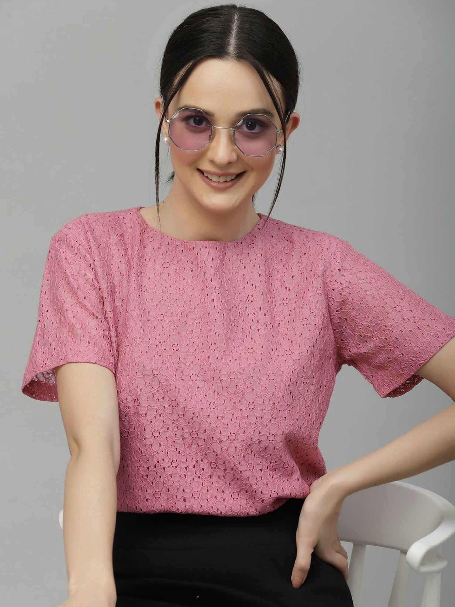 Style Quotient Pink Self Design Top