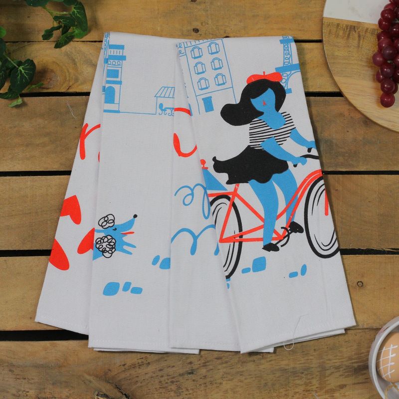 Wild Eye Set of 2 White and Blue Parisian Experience French Kitchen Tea Towels 28"