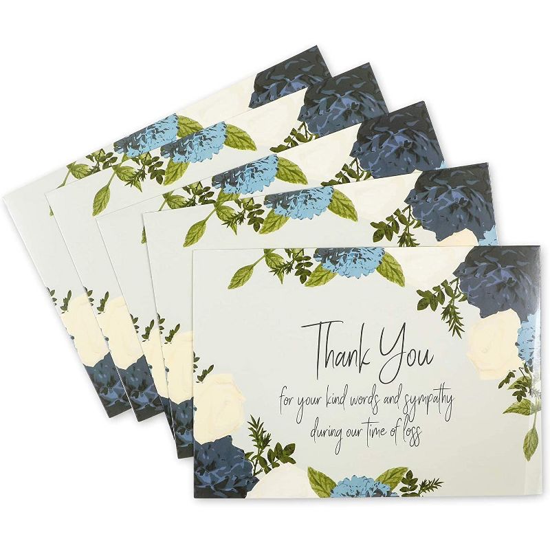 Pipilo Press 60-Pack Floral Design Thank You Cards with Envelopes for Funerals (5 x 7 Inches)