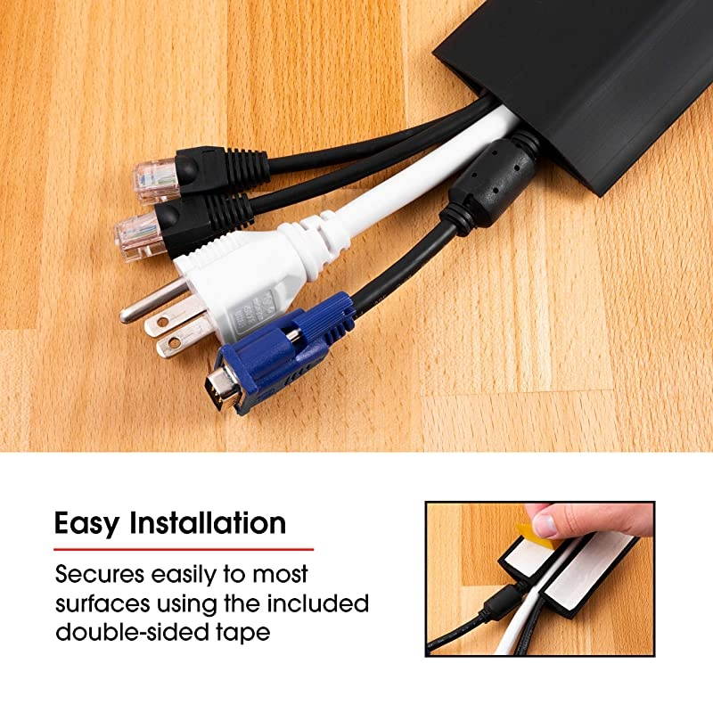 Black 6 Ft Floor Cord Cover Rubber Low Profile Cable Protector 43003