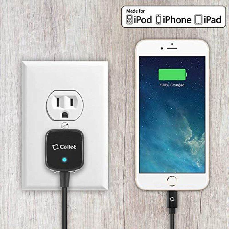 Cellet Folding Blade AC Wall Home and Travel Charger Compatible with iPhone 11 Pro Max Xs Max XR X 8 Plus 7 Plus 6S Plus 6 Plus iPad Pro Air Mini (Apple MFI Certified) Lightning Cable