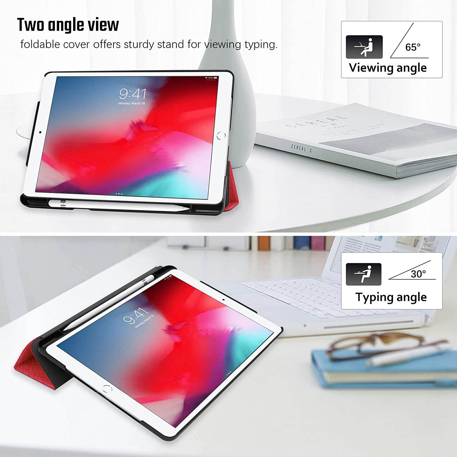 Dteck New iPad 10.2 Case 2019, iPad 7th Generation Case with Pencil Holder - [Strong Protection] Ultra Slim Shockproof Hard Back Trifold Stand Smart Cover, Auto Sleep/Wake, Rose