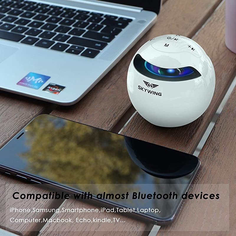 SoundAce S5 Mini 5W Wireless Speaker with Light, 15H Music, Premium Small LED Portable Bluetooth Speaker for iPhone iPad Girls Birthday Kitchen Bathroom Bedroom, White