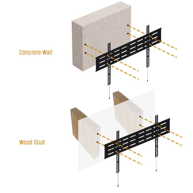 KORAMZI KWM1664F-PRO Fixed TV Wall Mount with Smart Locking System Technology 600x400 VESA Fits 32-70" TV's including Bubble Level & 10 ft. HDMI Cable Pro Series (Black)-New