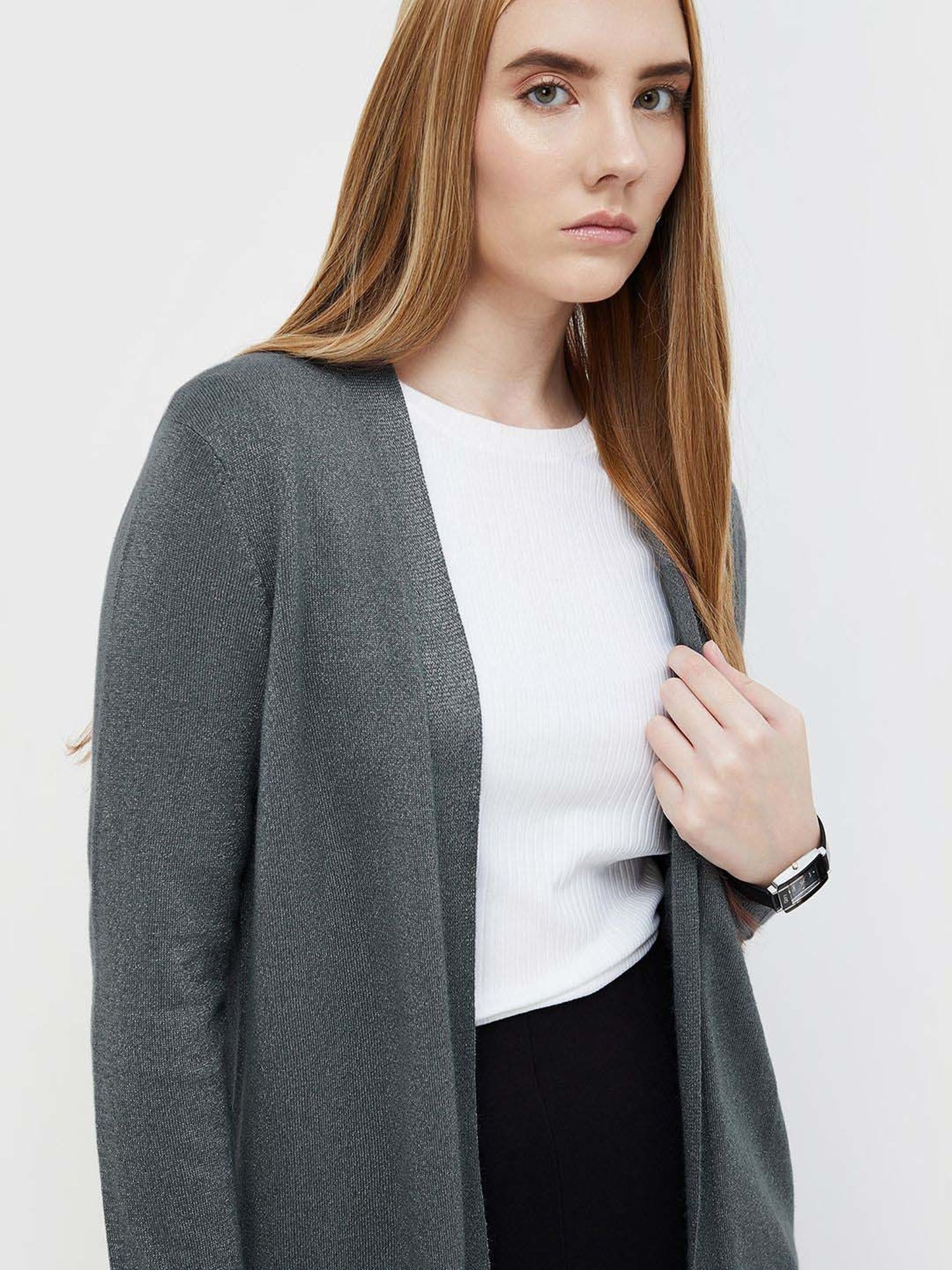 Code by Lifestyle Grey Self Pattern Cardigan