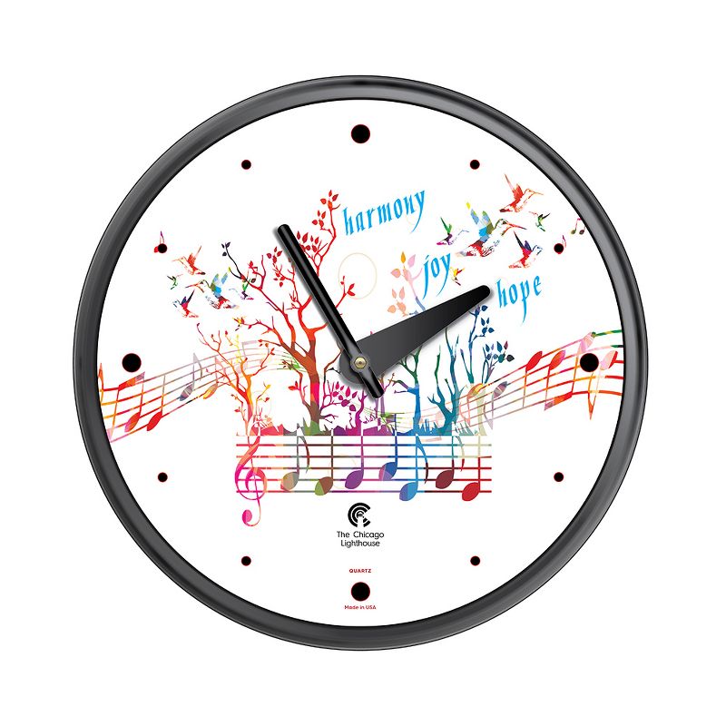 12.75" x 1.5" Harmony Joy Hope Decorative Wall Clock Black Frame - By Chicago Lighthouse