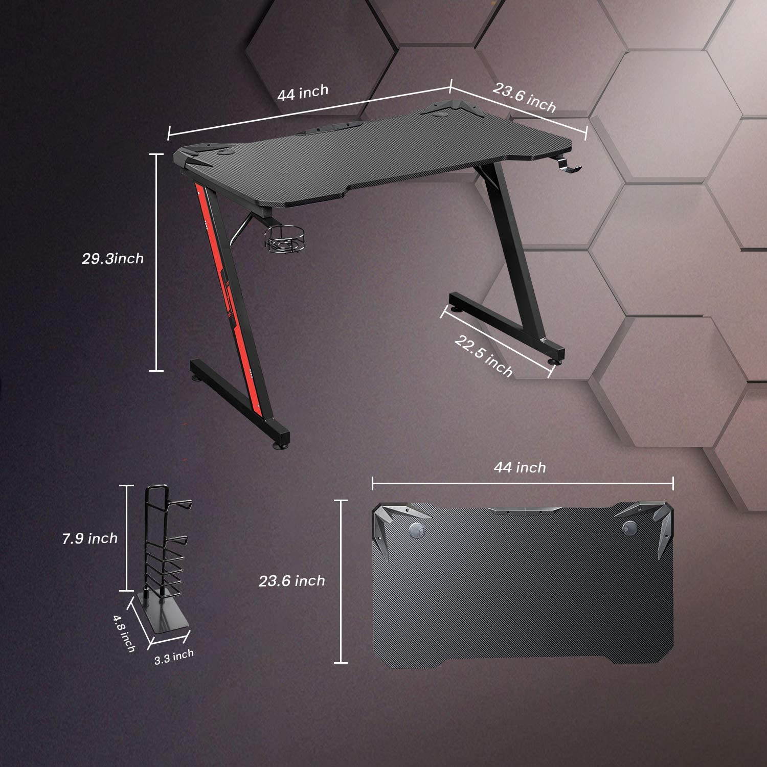 Gaming Desk 47.2" W x 23.6" D Office Computer Table, Black Gamer Workstation with 2 Cable Management Holes