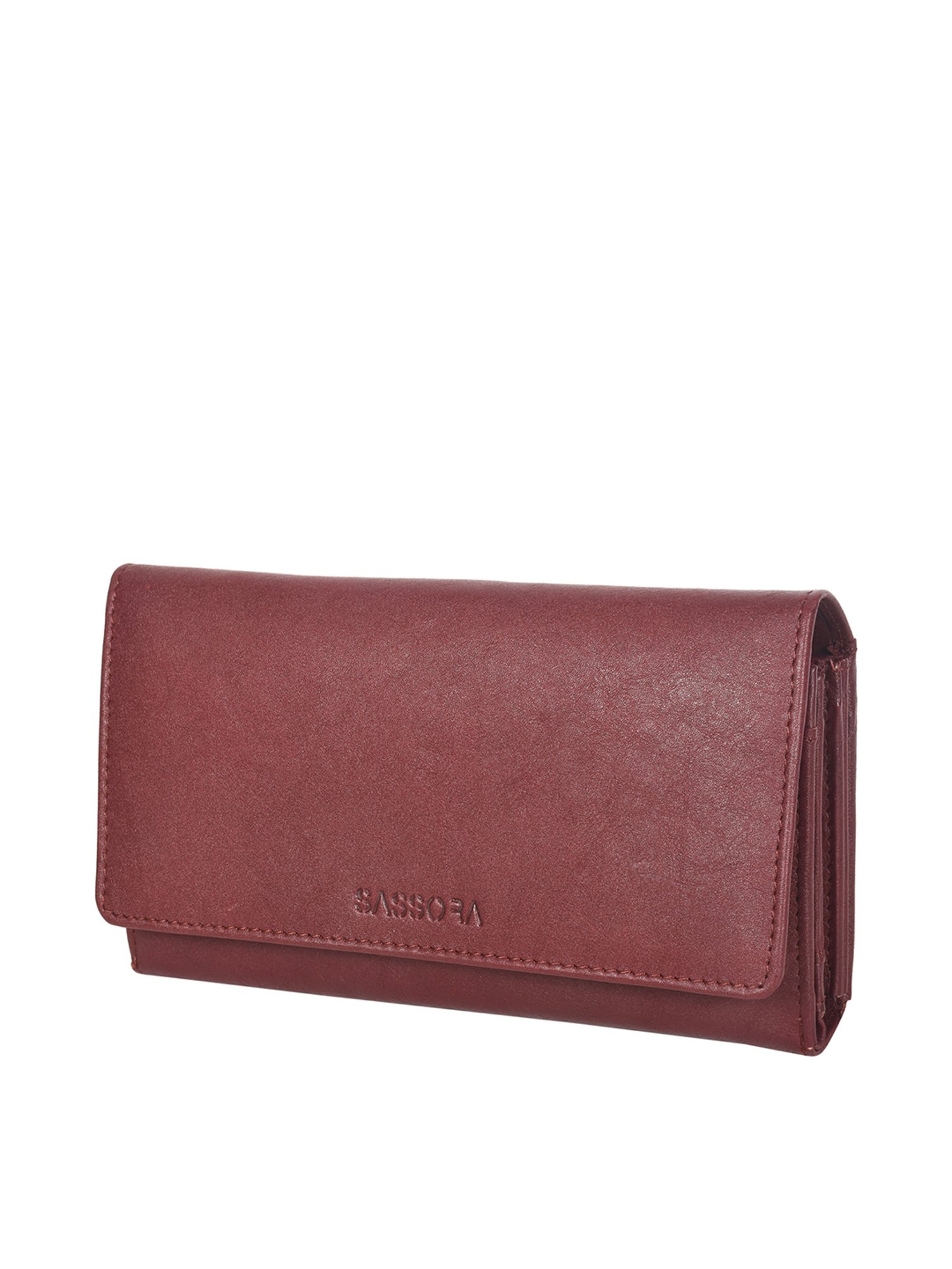 SASSORA Maroon Solid Rfid Tri-Fold Wallet for Women