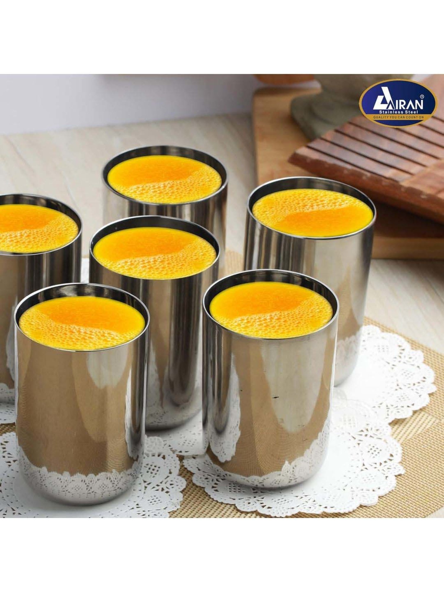 Airan Silver Stainless Steel Royal Heavy Gauge Tumbler - Set of 6