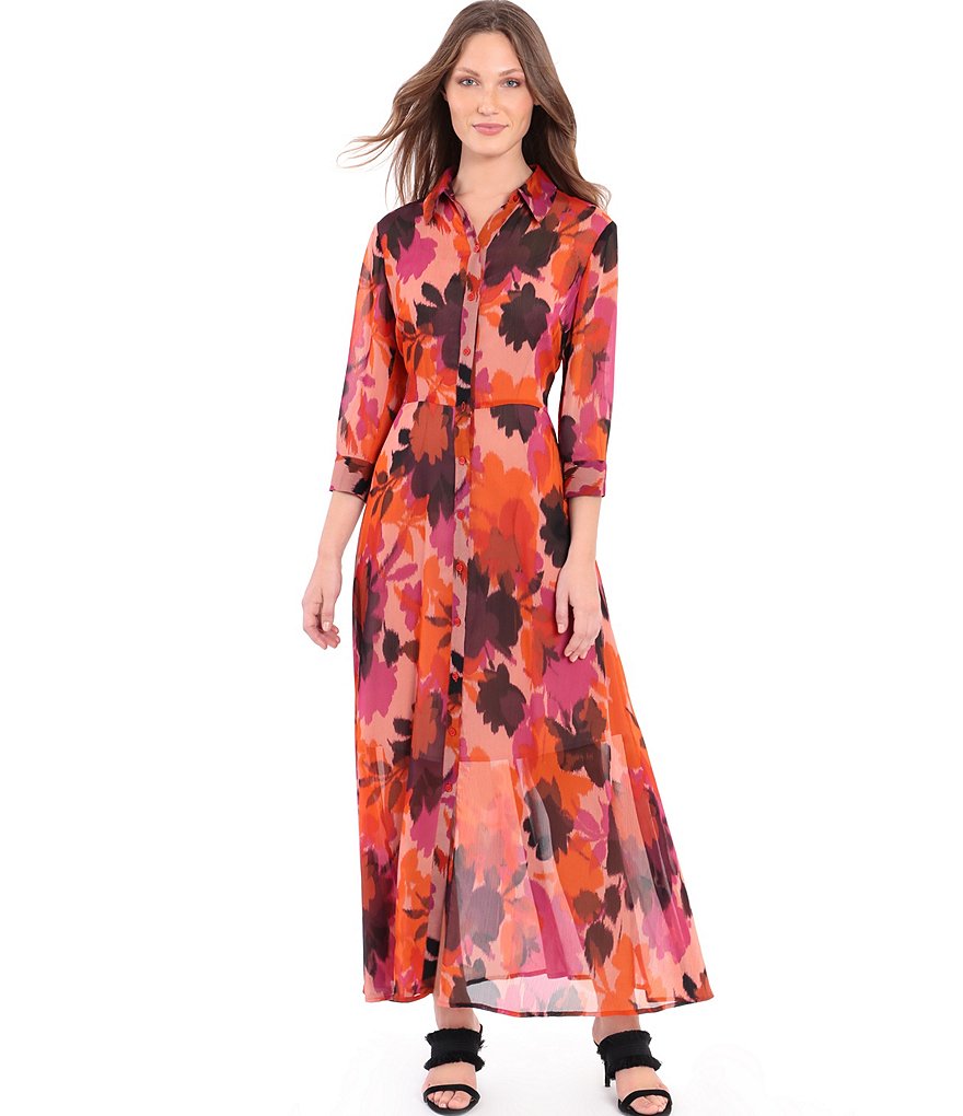 Donna Morgan Floral Button Front Shirt Maxi Dress