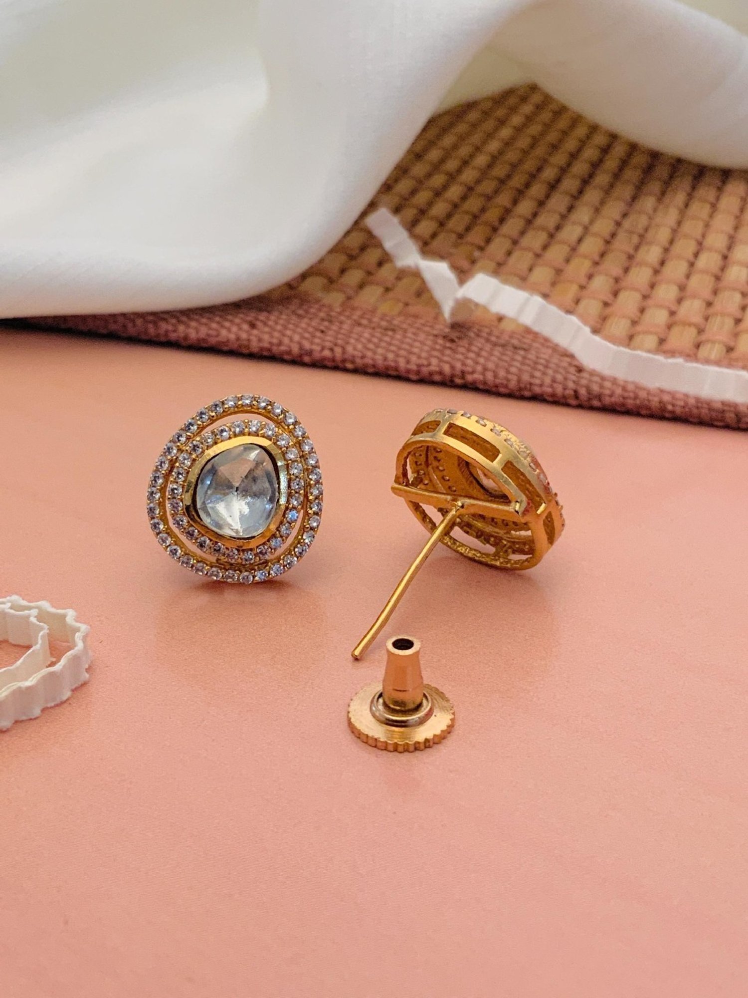 Abdesigns Enchanting Gold-Plated Polki Stud Earrings