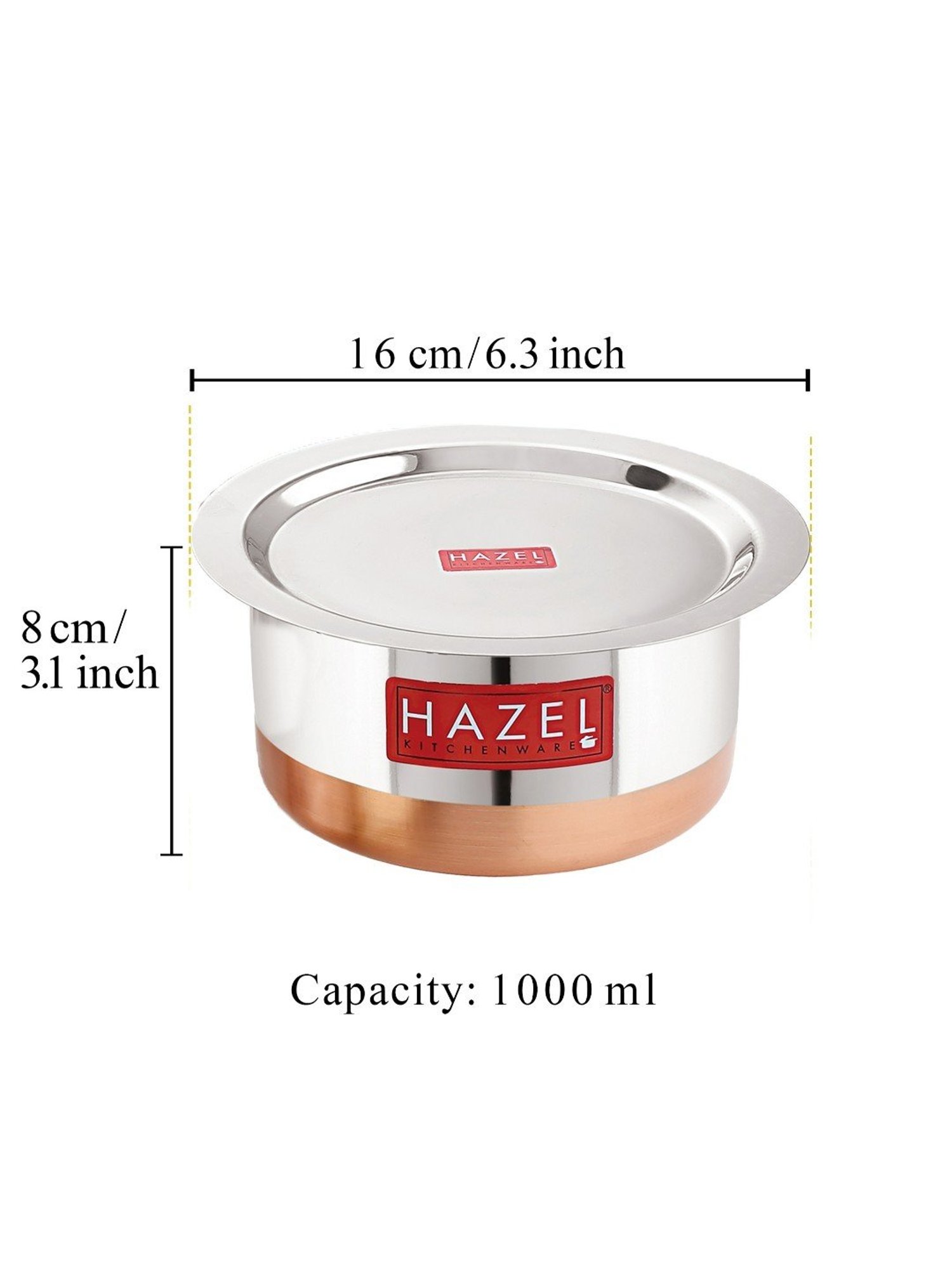 HAZEL Silver Stainless Steel Copper Bottom Tope with Lid (1 L)