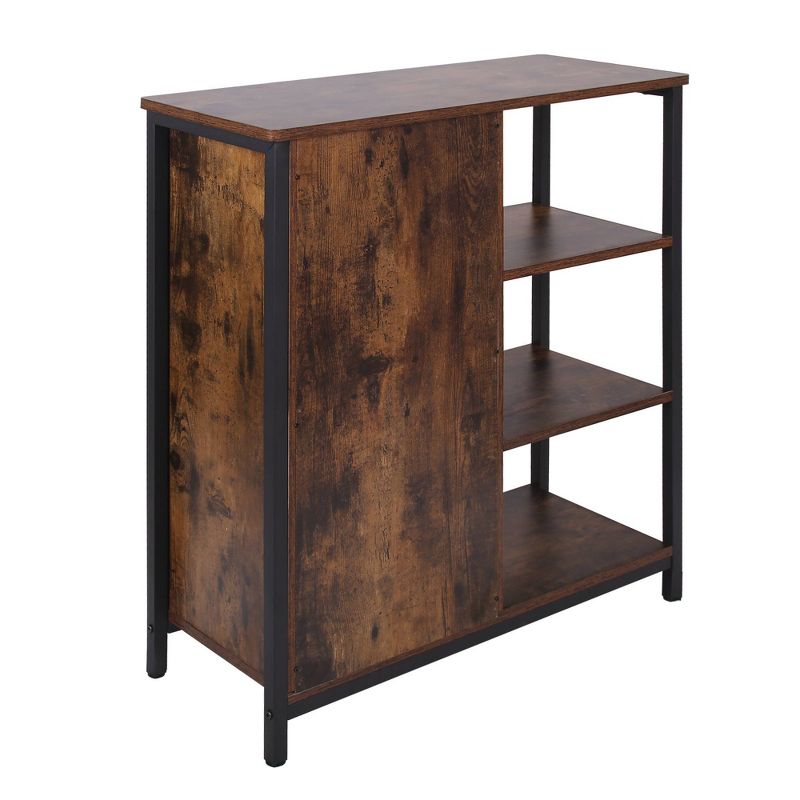 Wooden Storage Cabinet with Shutter Door and 3 Compartments Brown - Benzara